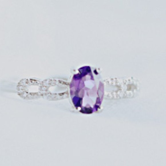Genuine Natural Amethyst Stone Ring Purple Sterling Silver Dainty Ring - Picture 1 of 8